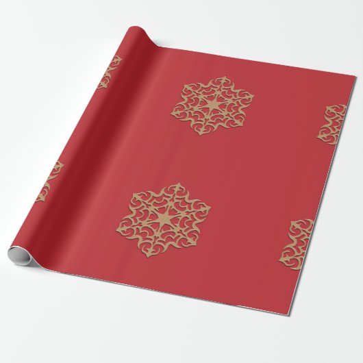 Goud Ornament op rood Cadeaupapier (Uitgerold)