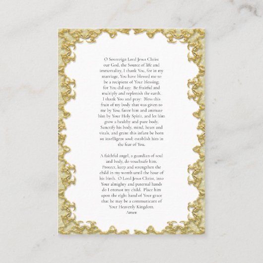 Goud Orthodox Christelijk Zwangerschapsgebed Kaart Plaatskaartje (Achterkant)