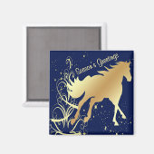 Goud paard met gouden accenten op blauw zeewier magneet (Voorkant / Achterkant)