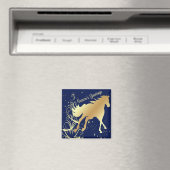 Goud paard met gouden accenten op blauw zeewier magneet (Insitu (Vaatwasser))