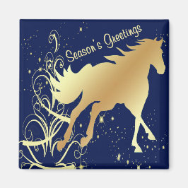 Goud paard met gouden accenten op blauw zeewier magneet