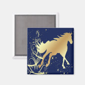 Goud paard met gouden accenten op blauwe magneet (Voorkant / Achterkant)
