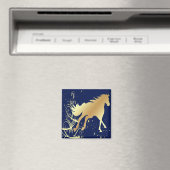 Goud paard met gouden accenten op blauwe magneet (Insitu (Vaatwasser))