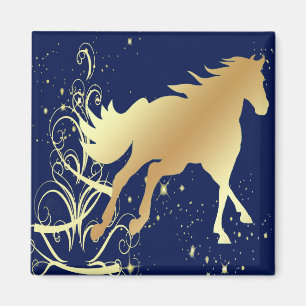 Goud paard met gouden accenten op blauwe magneet