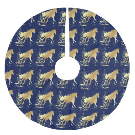 Goud paard met ongelukken op blauw vakantiegolf kerstboom rok