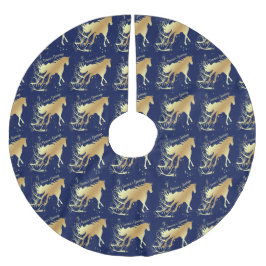 Goud paard met ongelukken op blauwe zeehonden kerstboom rok