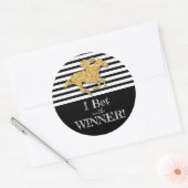 Goud Paard Zwart-wit Strepen Derby Race Ronde Sticker (Envelop)