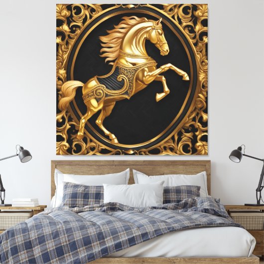 Goud paardengoud en zwart sierlijk lijst canvas afdruk (Insitu (Slaapkamer))