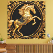 Goud paardengoud en zwart sierlijk lijst canvas afdruk (Insitu (Woonkamer))