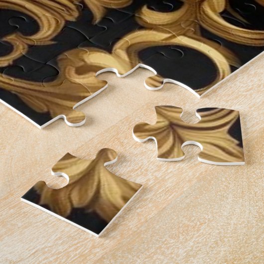 Goud paardengoud en zwart sierlijk lijst legpuzzel (Zijkant)