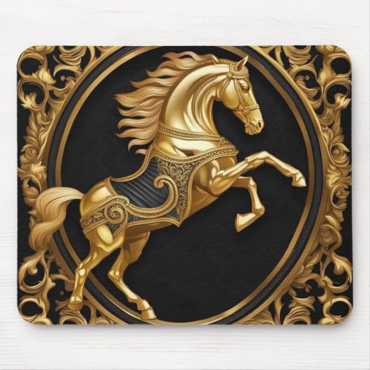 Goud paardengoud en zwart sierlijk lijst muismat (Voorkant)