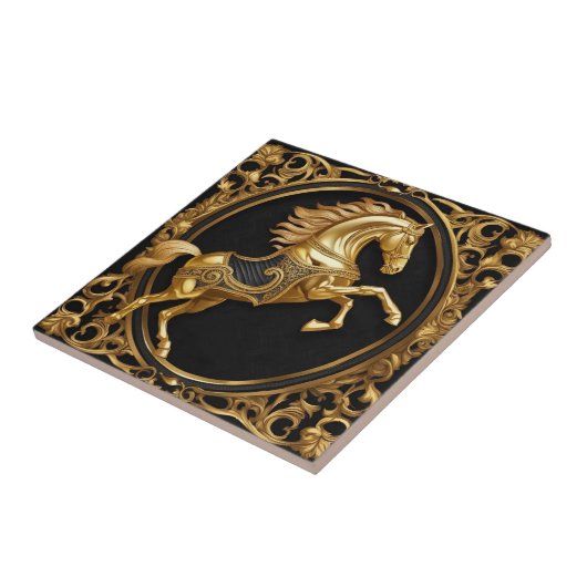 Goud paardengoud en zwart sierlijk lijst tegeltje (Zijkant)