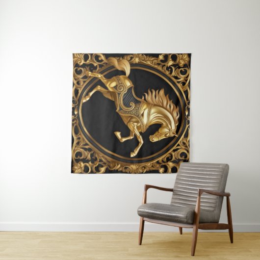 Goud paardengoud en zwart sierlijk lijst wandkleed (In Situ (horizontaal))