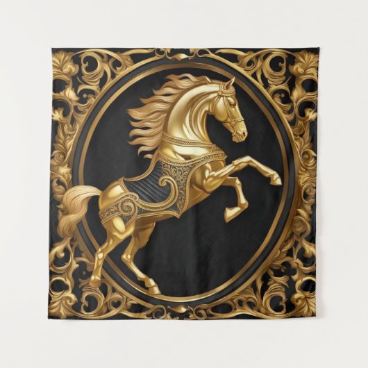 Goud paardengoud en zwart sierlijk lijst wandkleed (Voorkant)