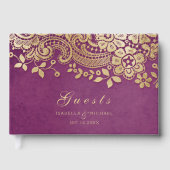 Goud paars elegant huwelijksgastenboek gastenboek (Voorkant)
