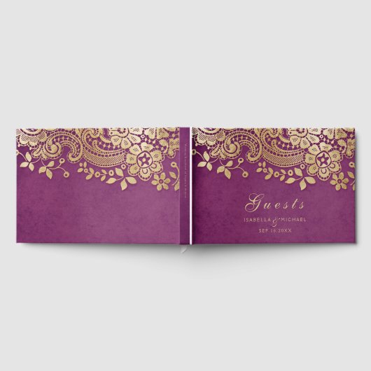 Goud paars elegant huwelijksgastenboek gastenboek (Volledig)