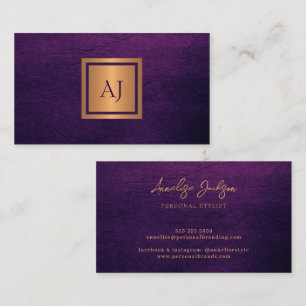 Goud paars uniek modern monogram professioneel visitekaartje