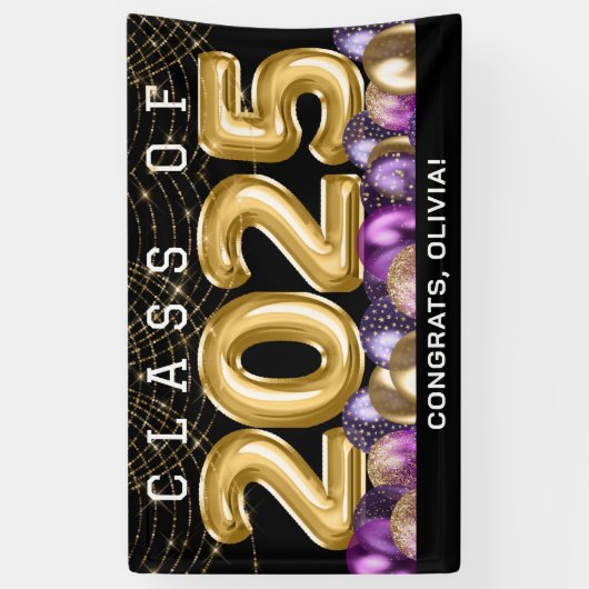 Goud Paarse Afstuderen Spandoek (Verticaal)