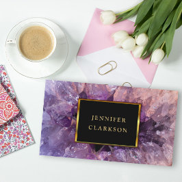 Goud paarse amethist edelsteen geode mineraal. visitekaartje