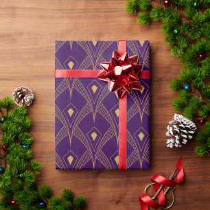 Goud & Paarse Art-Deco Naadloos Patroon 3 Cadeaupapier