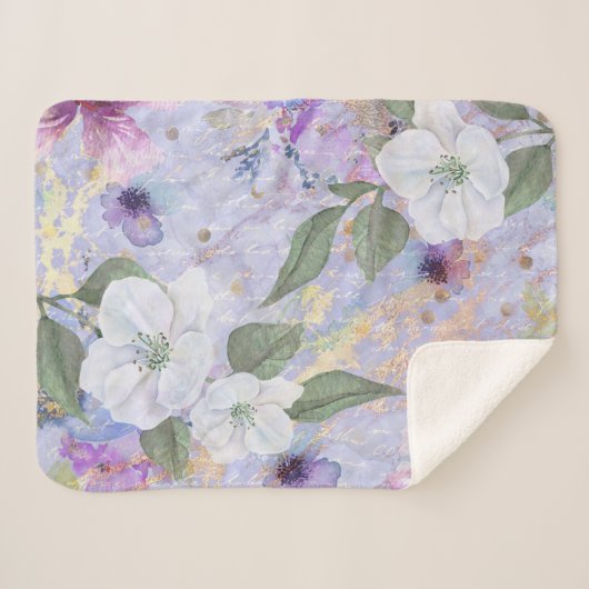 Goud paarse blauw  floraal waterverf script sherpa deken (Voorkant (horizontaal))