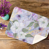 Goud paarse blauw  floraal waterverf script sherpa deken