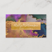 Goud paarse blauw groen modern marmer waterverf visitekaartje (Voorkant)