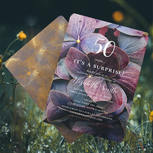 Goud Paarse Blauw Hydrangea Verrassing 50ste Verja Kaart
