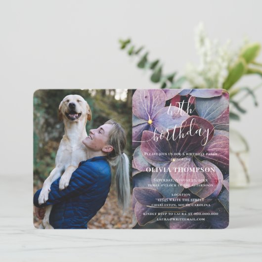 Goud Paarse Blauw Hydrangeas 40e Verjaardag Foto Kaart (Staand voorkant)