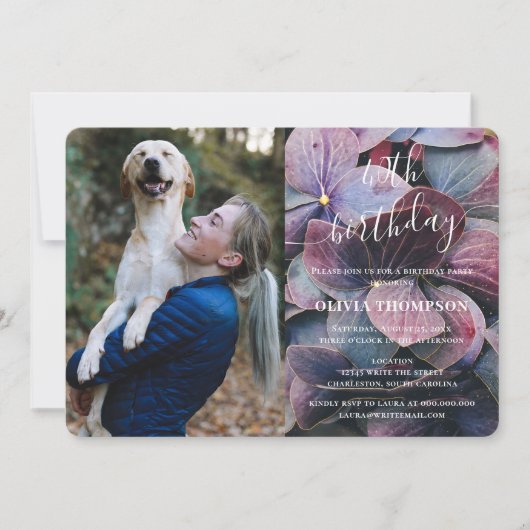 Goud Paarse Blauw Hydrangeas 40e Verjaardag Foto Kaart (Voorkant)