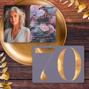 Goud Paarse Blauw Hydrangeas 70e Verjaardag Foto Kaart