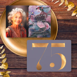 Goud Paarse Blauw Hydrangeas 75e Verjaardag Foto Kaart