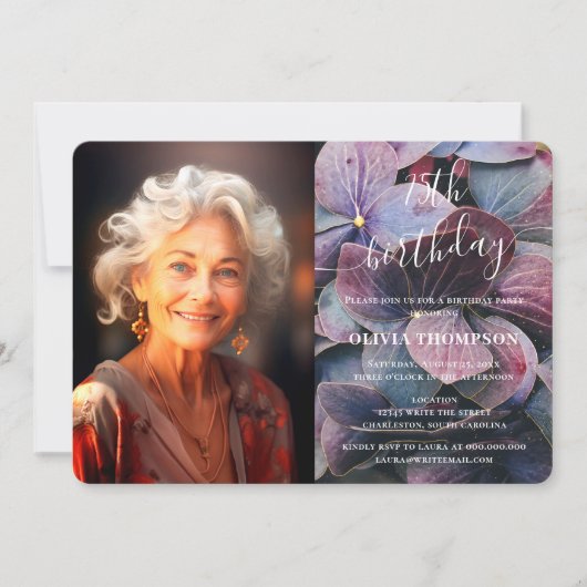 Goud Paarse Blauw Hydrangeas 75e Verjaardag Foto Kaart (Voorkant)