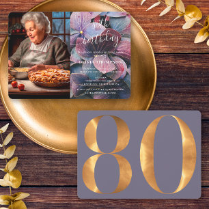 Goud Paarse Blauw Hydrangeas 80e Verjaardag Foto Kaart