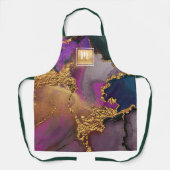 Goud paarse blauw salon monogram marmer waterverf schort (Voorkant)