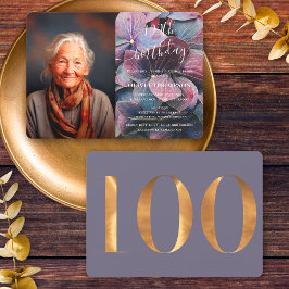 Goud Paarse Blauwe Hortensia's 100e Verjaardag Fot Kaart