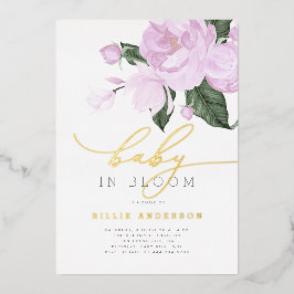 Goud Paarse Bloem Meisje Baby in Bloom Shower Folie Uitnodiging