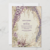 Goud Paarse  Bloemen Bruiloft Kaart (Voorkant)