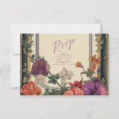 Goud Paarse  Bloemen Bruiloft RSVP Kaartje (Voorkant)