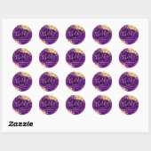Goud Paarse Bloemen Glitter 30ste Verjaardagsscrip Ronde Sticker (Vel)