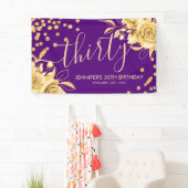 Goud Paarse Bloemen Glitter 30ste Verjaardagsscrip Spandoek (Insitu)
