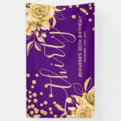 Goud Paarse Bloemen Glitter 30ste Verjaardagsscrip Spandoek (Verticaal)