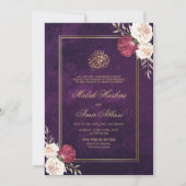 Goud Paarse Bloemen  Islamitisch Moslim Bruiloft Kaart (Voorkant)