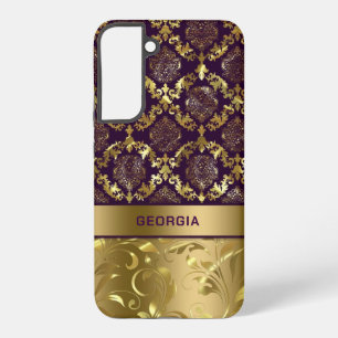 Goud & paarse bloemendamask Monogram LifeProof iPh Samsung Galaxy Hoesje