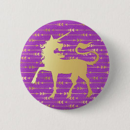 Goud & Paarse Boheemse Patroon & Eenhoorn Ronde Button 5,7 Cm