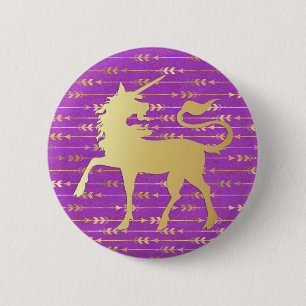 Goud & Paarse Boheemse Patroon & Eenhoorn Ronde Button 5,7 Cm