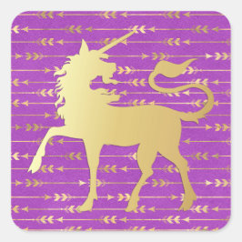 Goud & Paarse Boheemse Patroon & Eenhoorn Vierkante Sticker