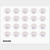 Goud Paarse Confetti Afstuderen 2024 Ronde Sticker (Vel)