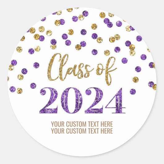 Goud Paarse Confetti Afstuderen 2024 Ronde Sticker (Voorkant)