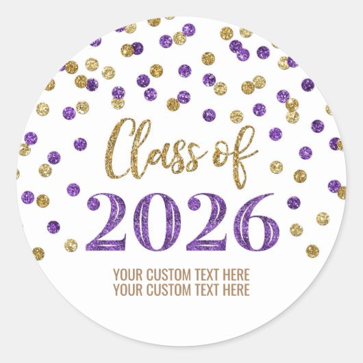 Goud Paarse Confetti Afstuderen 2026 Ronde Sticker (Voorkant)